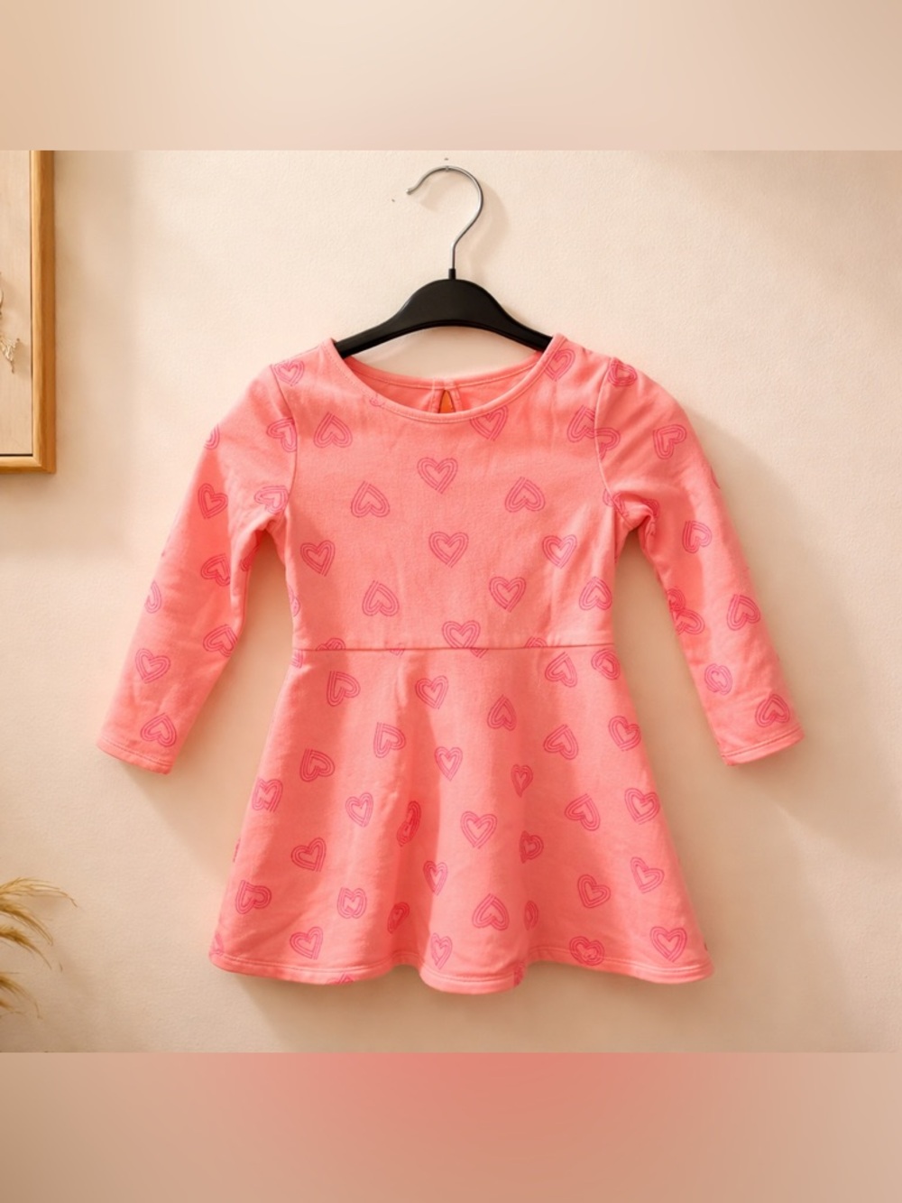 Cat & Jack Pink Heart Print Long Sleeve Skater Dress